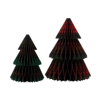 Red and green plaid honeycomb paper Christmas trees in 15 inch and 12 inch sizes