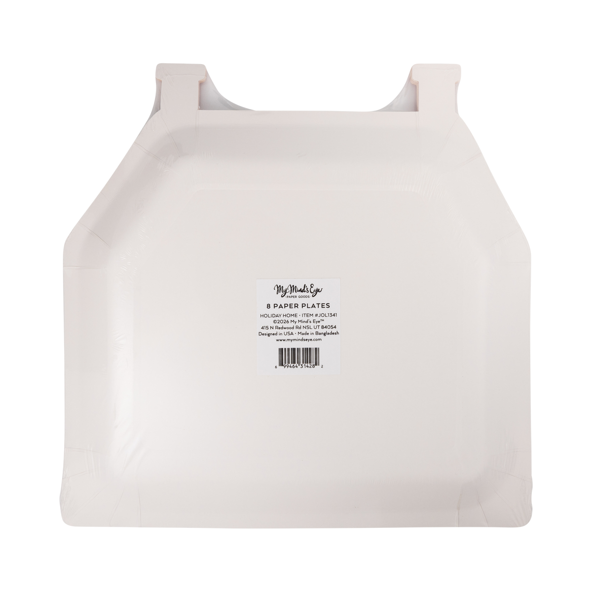 Back of the house-shaped dinner plates packaging showing product details and barcode