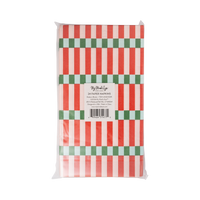 Back of the striped dinner napkins packaging showing product details and barcode