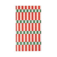 Red, pink and green striped paper dinner napkin in a block pattern