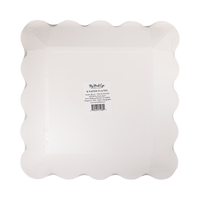 Back of the striped square dinner plates packaging showing product details and barcode