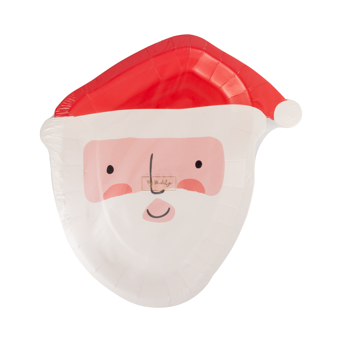 Red and pink Santa-shaped paper plate shown straight on
