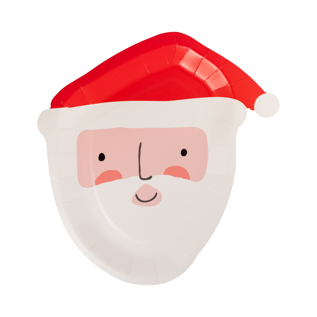 Red and pink Santa-shaped paper plate with a cream face design
