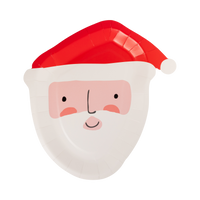 Red and pink Santa-shaped paper plate with a cream face design