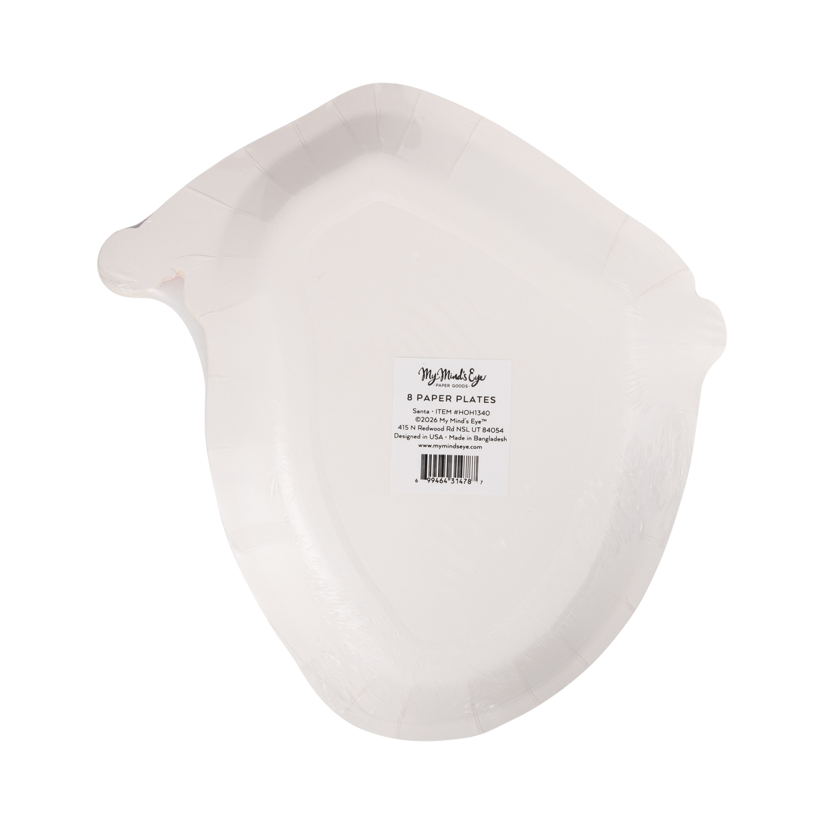 Back of the Santa-shaped plates packaging showing product details and barcode