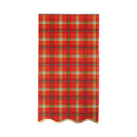 Close-up of red plaid napkin pattern with gold foil trim