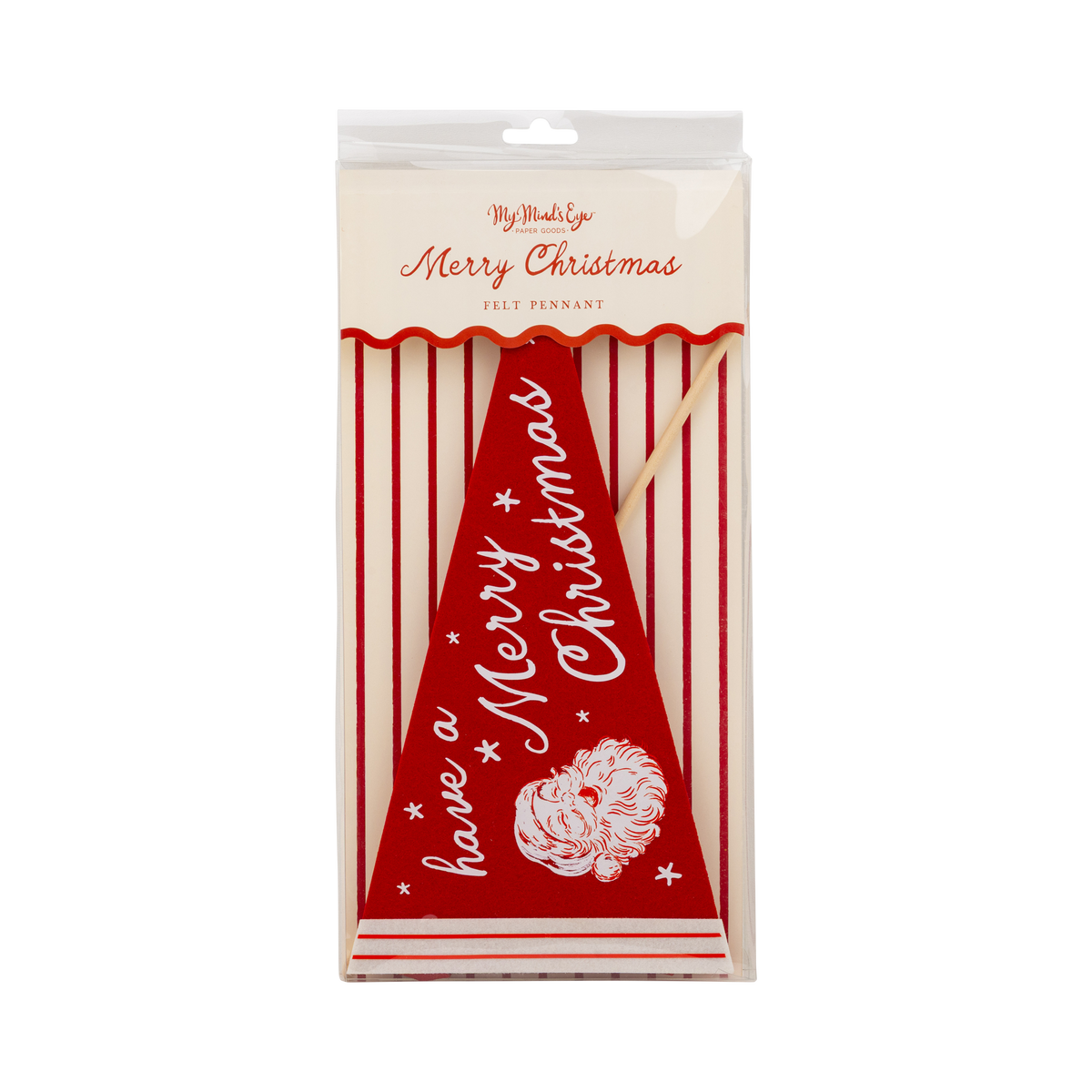 Red Santa felt pennant in retail packaging with header card
