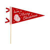 Red Santa felt Christmas pennant flag with cream Merry Christmas lettering on a wooden dowel