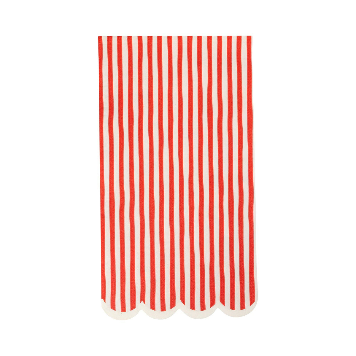 Single red and white striped paper dinner napkin with scalloped edge
