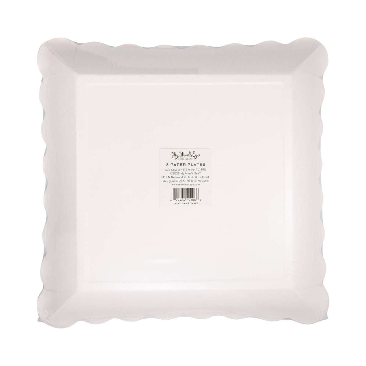 Back view of red striped plate pack showing label and barcode