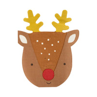 Another view of Rudolph-shaped paper napkin with gold foil antlers and red nose