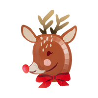Reindeer shaped paper plate with gold foil antlers, red nose, and red bow