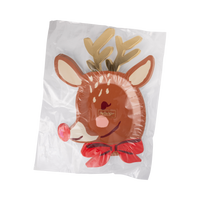 Stack of reindeer shaped paper plates with gold foil antlers in clear packaging