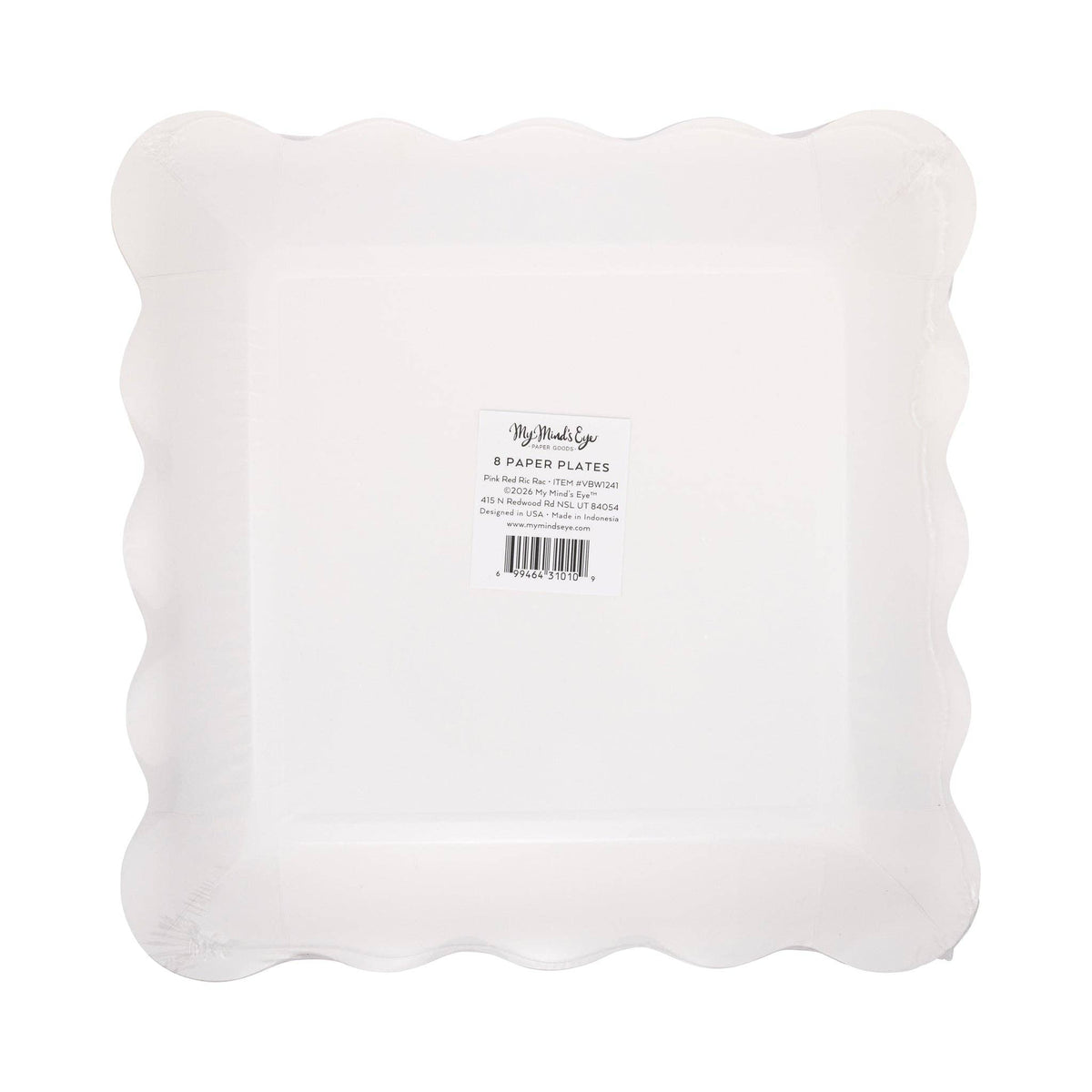 Back view of scalloped square ric rac plate packaging