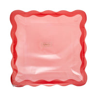 Front view of pink and red ric rac paper plate packaging