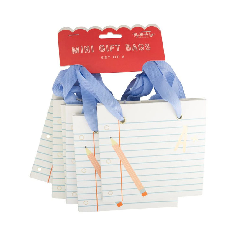 Ruled Paper Gift Bag featuring a notebook-inspired design with pencil illustration for classroom party favors and back-to-school celebrations.