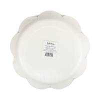 Back view of the white paper plate showing the manufacturer barcode and product label.