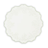 sage green floral placemat with scalloped edge.