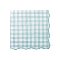 Sage green gingham paper dinner napkin with a scalloped edge