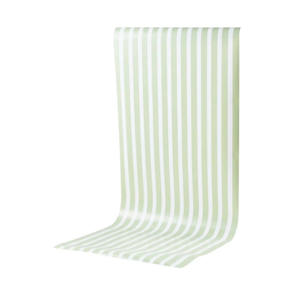 sage striped paper table runner on white background.