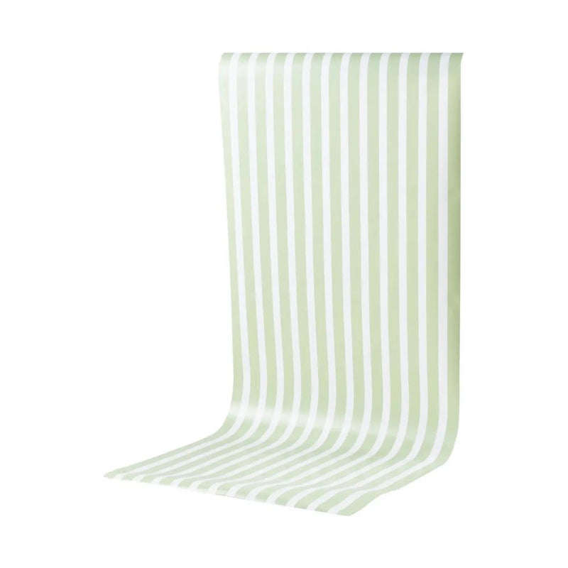 sage striped paper table runner on white background.