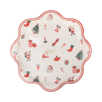 Santa and Christmas tree paper dinner plate showing the full illustration
