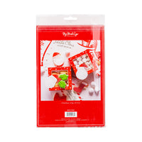 Retail pack showing red window Christmas cookie boxes with Santa tags and twine
