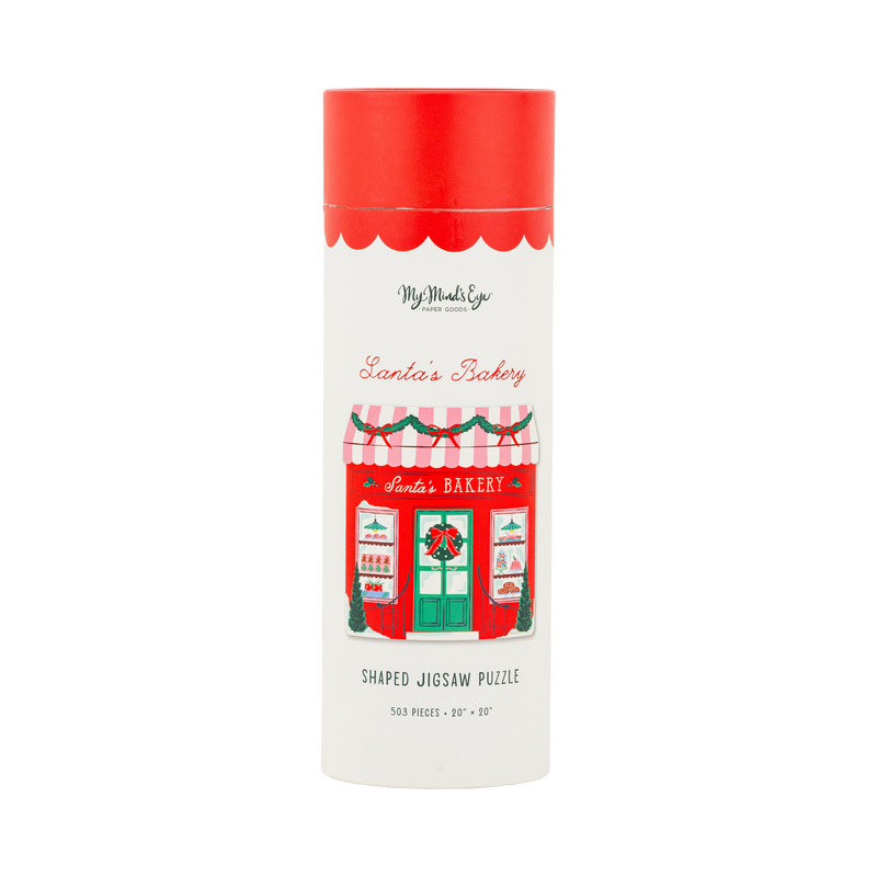 Santa's Bakery 503 piece Christmas puzzle tube with a sweet Santa bakery illustration