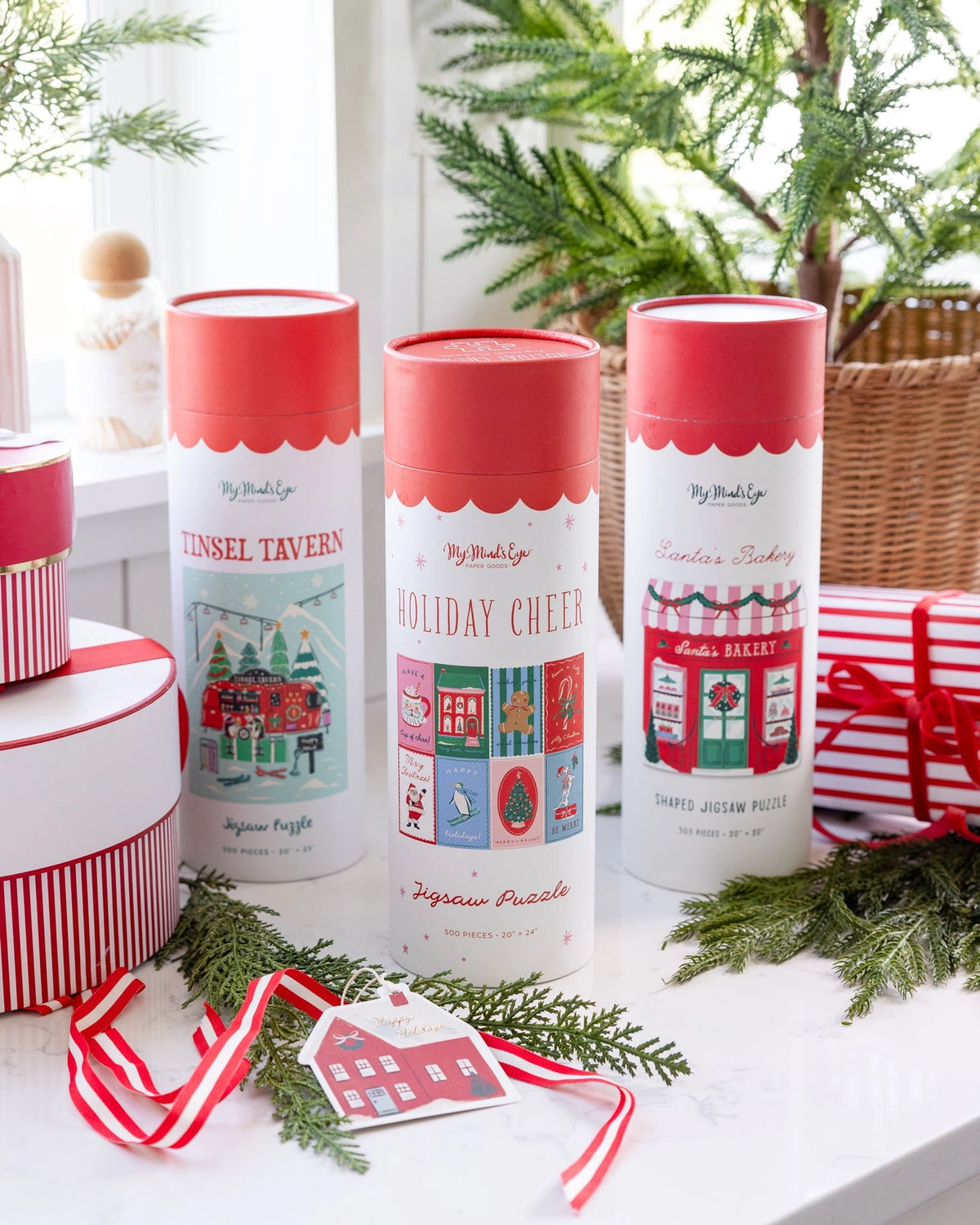 Back of the Santa's Bakery puzzle tube showing product details and barcode