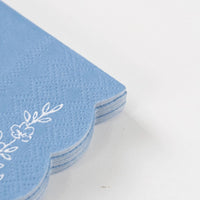 scalloped cocktail napkins blue edge detail
