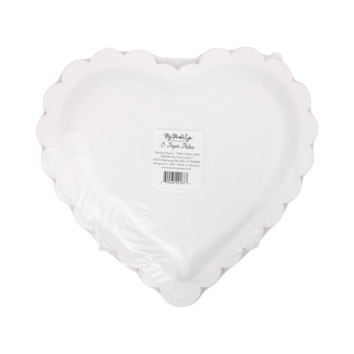 Back of packaged scalloped heart shaped paper plates