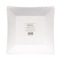 Back of package showing set of eight 8-inch dessert square plates with label.
