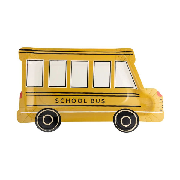 School bus shaped paper plate front view.