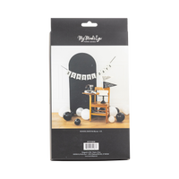Back of School Days felt banner packaging showing styled back to school photo backdrop with black arch, white cake, and first and last day of school pennants