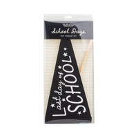 Front of School Days Felt Pennant Set packaging with clear window showing black Last Day of School pennant and wooden dowel