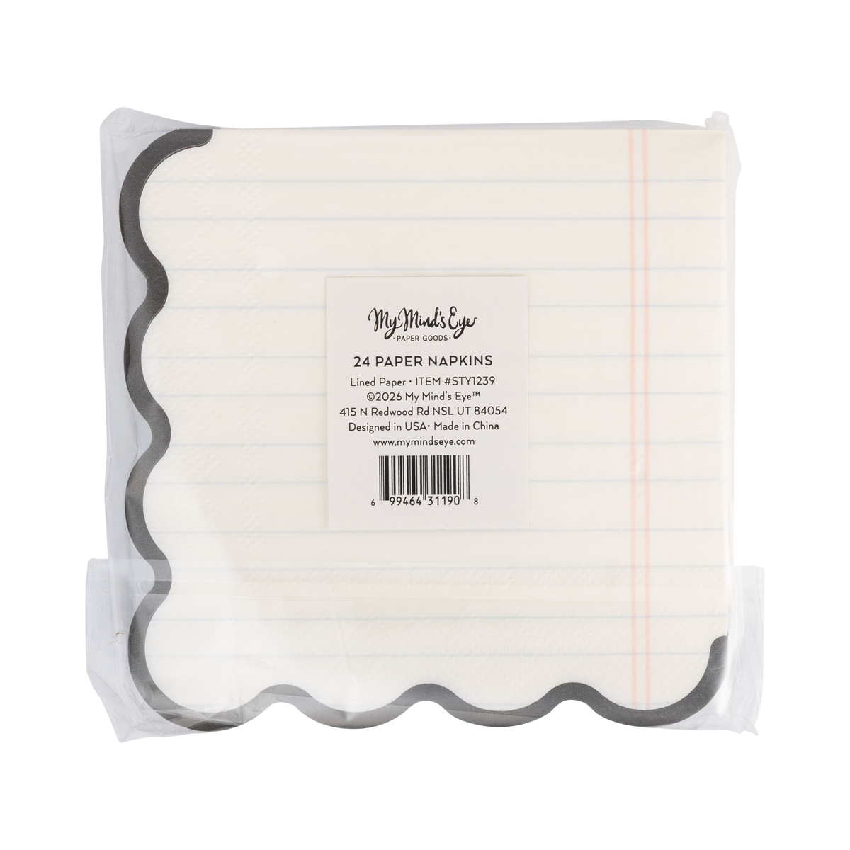 Pack of 24 School Days notebook paper napkins in clear packaging with My Mind's Eye label on back