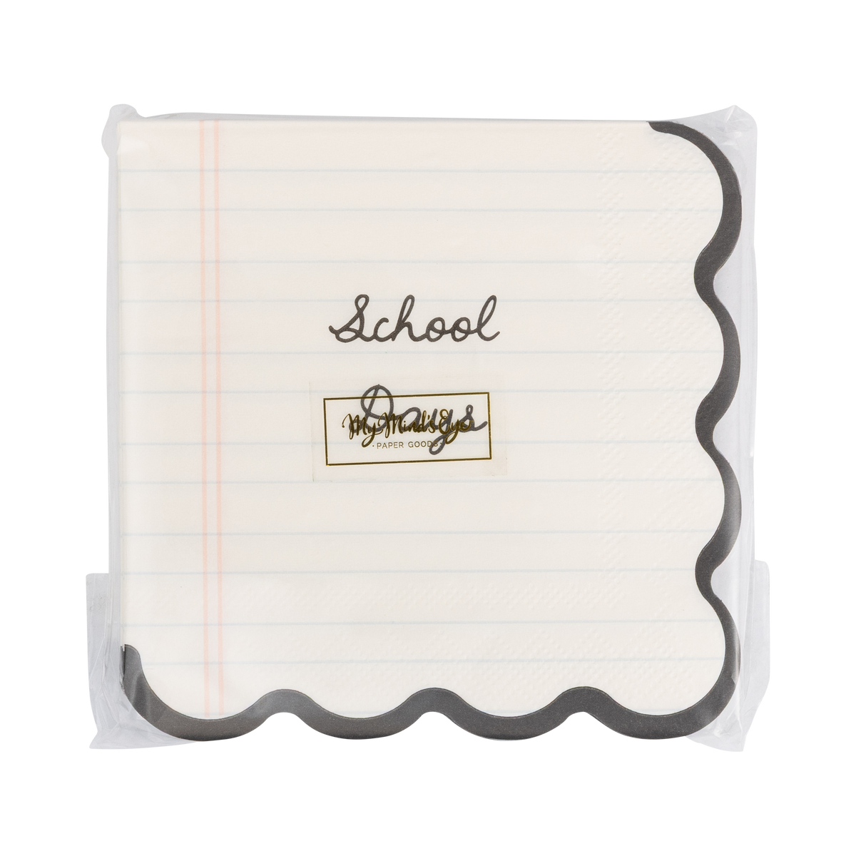 Front of School Days notebook paper napkin pack showing cursive "School Days" handwritten lettering and gold foil My Mind's Eye logo