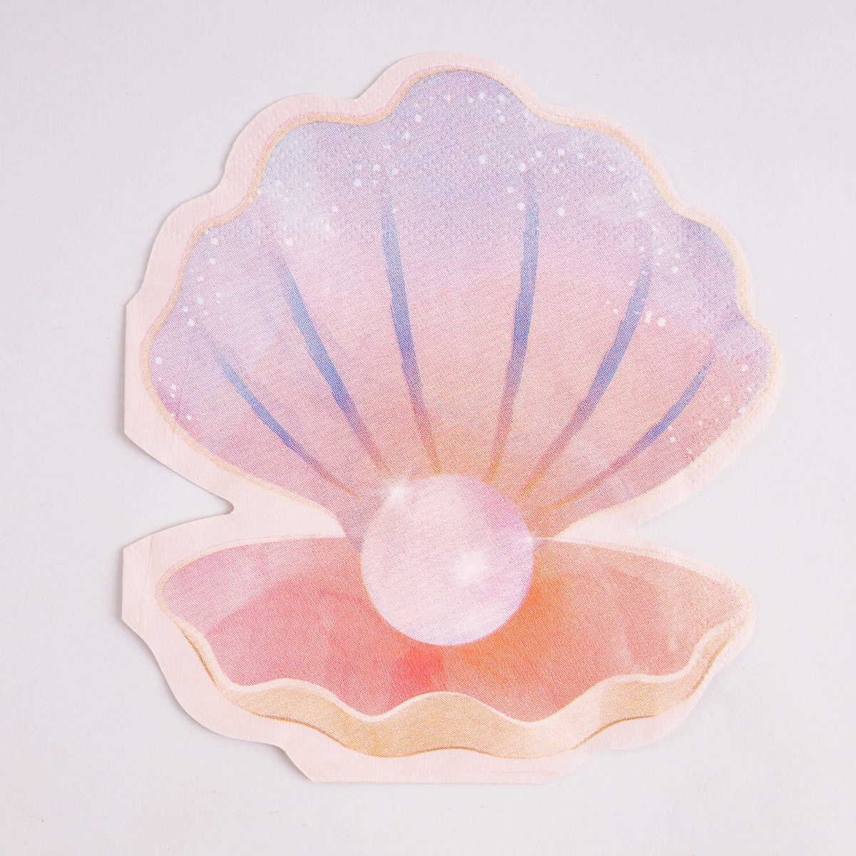 Single die-cut pastel seashell paper napkin with a pearl on white