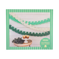 Front of Shamrock Crepe Banner Set packaging showing styled display image