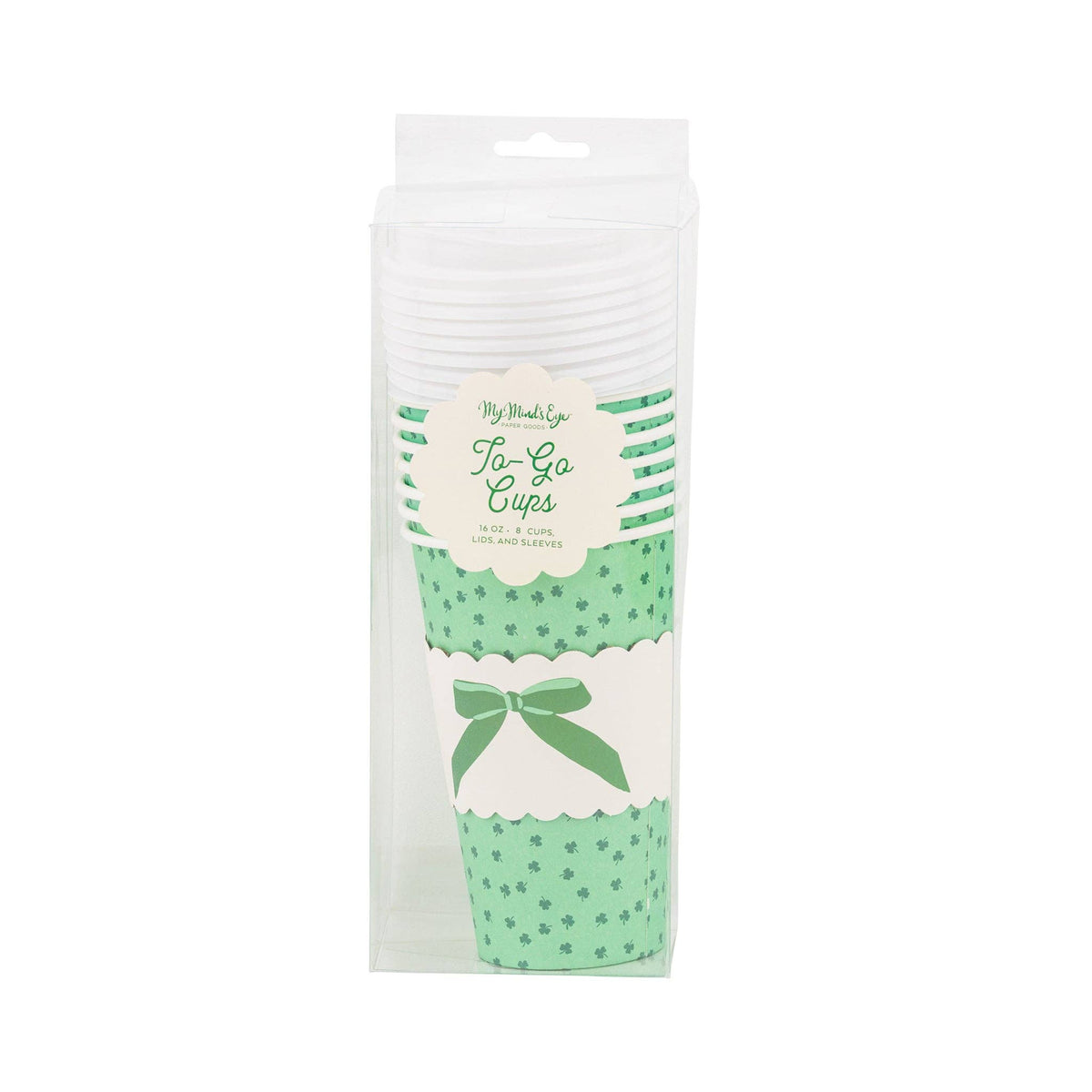 Packaged shamrocks and bows St Patrick’s Day to go cups set