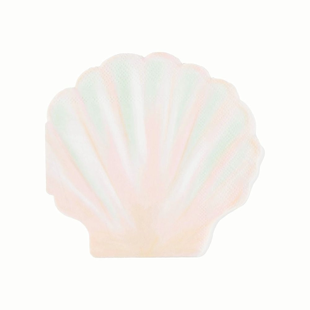 shell shaped napkin in blush and ivory on white background.