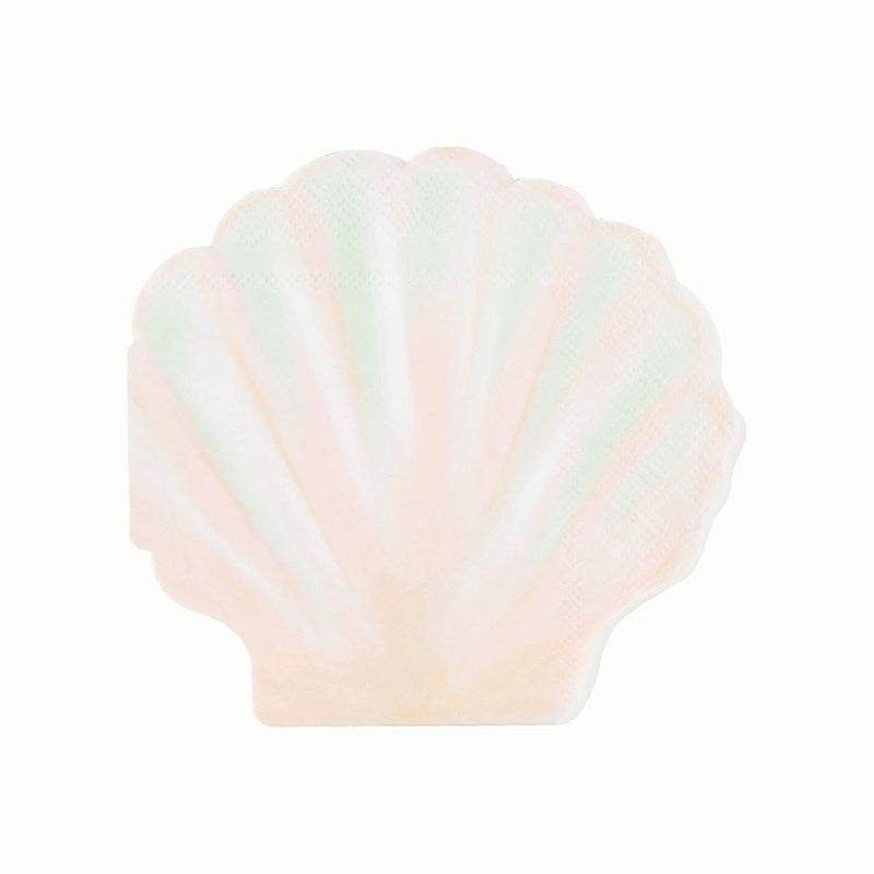 shell shaped napkin in blush and ivory on white background.