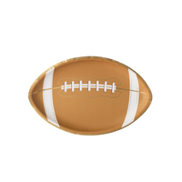 Football-shaped paper party plate with classic brown and white design
