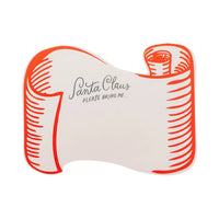 Close-up of a single Santa placemat in the scroll design with the "Santa Claus please bring me" text, ready for writing.