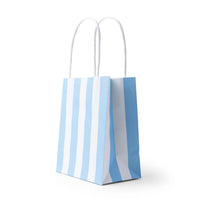 Sky blue cabana stripe favor bag shown at an angle