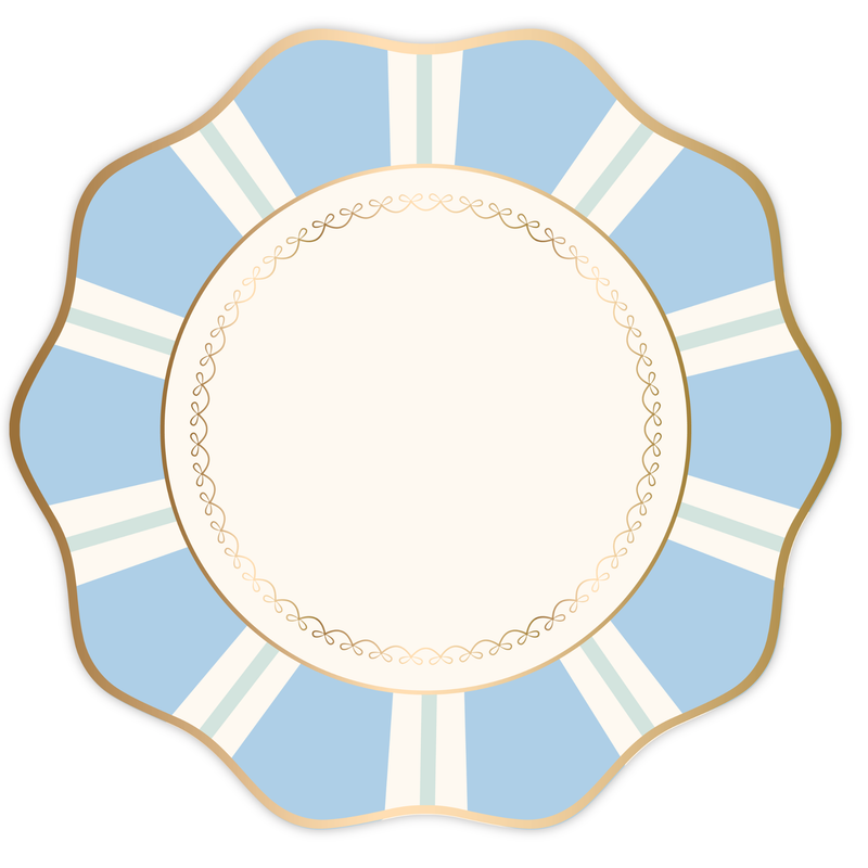 Sky blue Regency stripe plate with gold rim