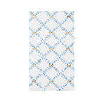 Sky blue trellis guest towel with gold bow accents, flat product image.