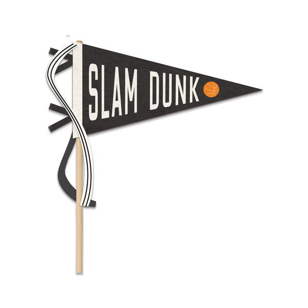 Slam Dunk black felt pennant with wooden dowel and ribbon ties
