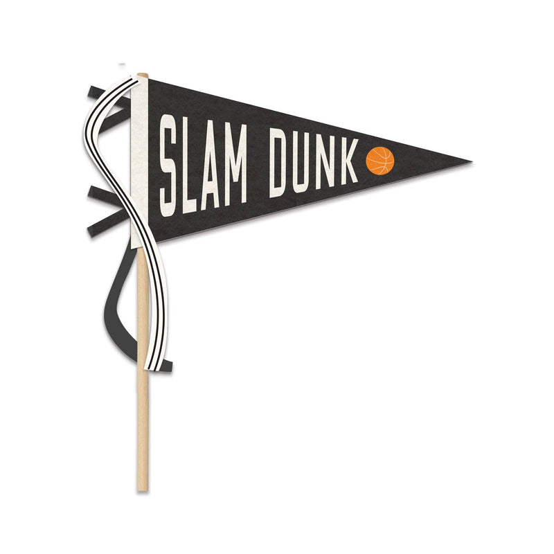 Slam Dunk black felt pennant with wooden dowel and ribbon ties

