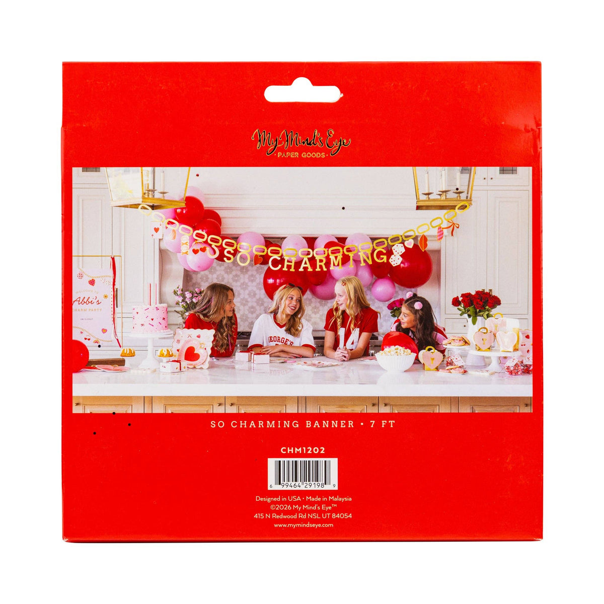 Back view of So Charming Valentine banner packaging